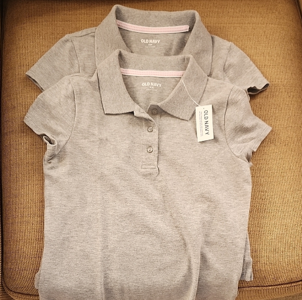 Old Navy Girls Light Gray Polo Shirt Qty 2